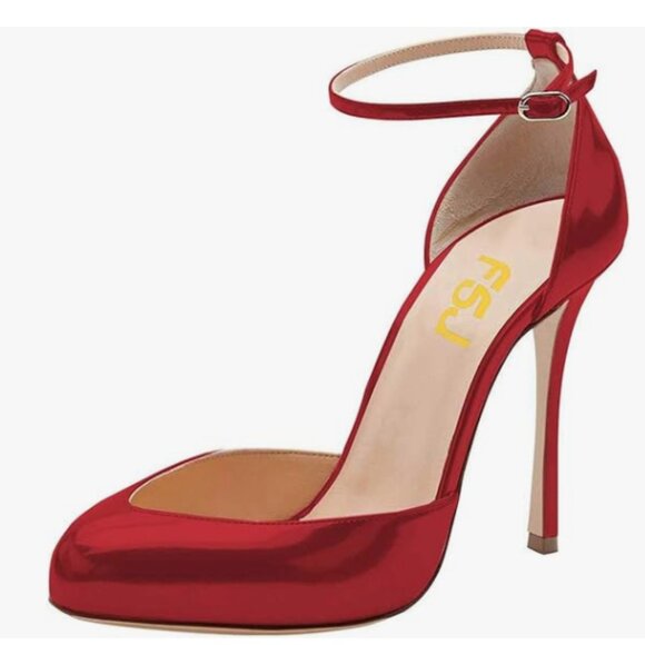 FSJ Wine Almond Toe Ankle Strap D'Orsay Pump High Heels Party Prom Casual Sandal - Picture 1 of 8